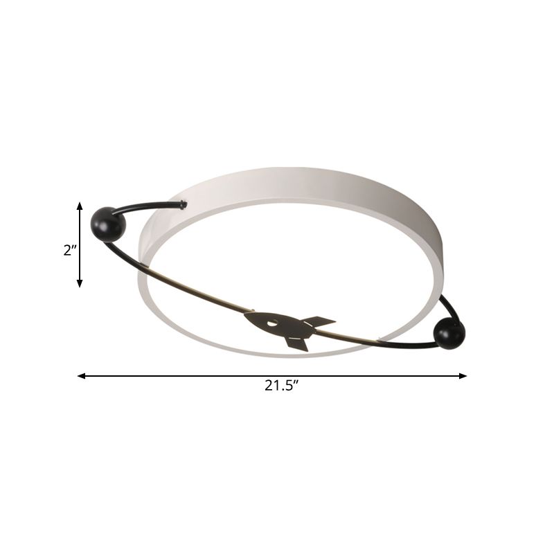 Acrylic Drum Lighting Fixture Contemporary White LED Ceiling Flush Mount with Airship Design in Warm/White Light