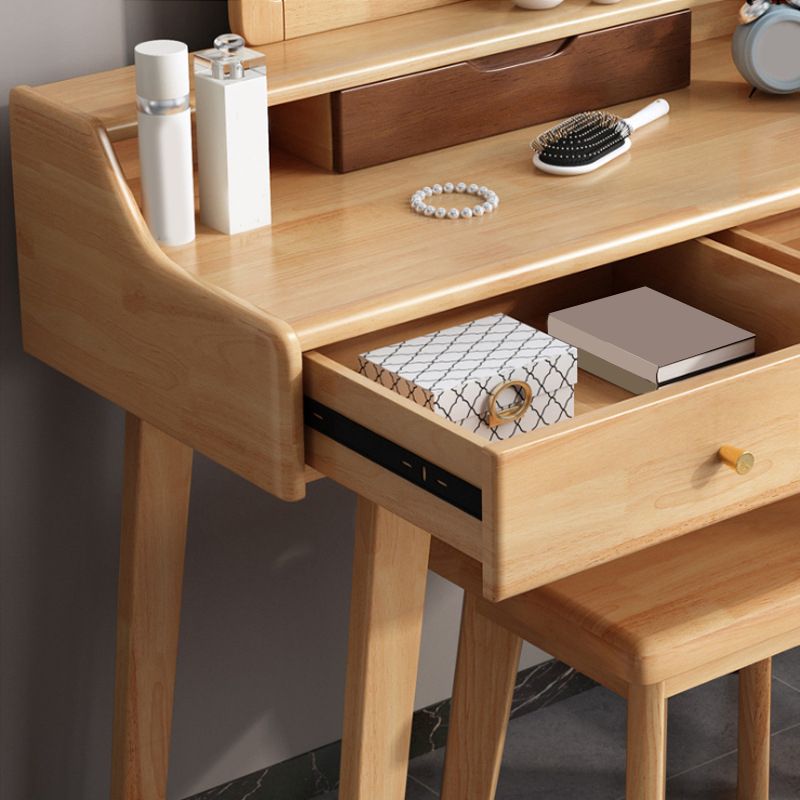 Scandinavian Mirrored Vanity Table and Stool Set with 2 Drawers