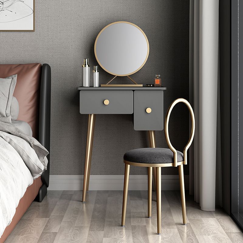 Glam Wooden/Metal Make-up Vanity with Drawer in Grey for Bedroom