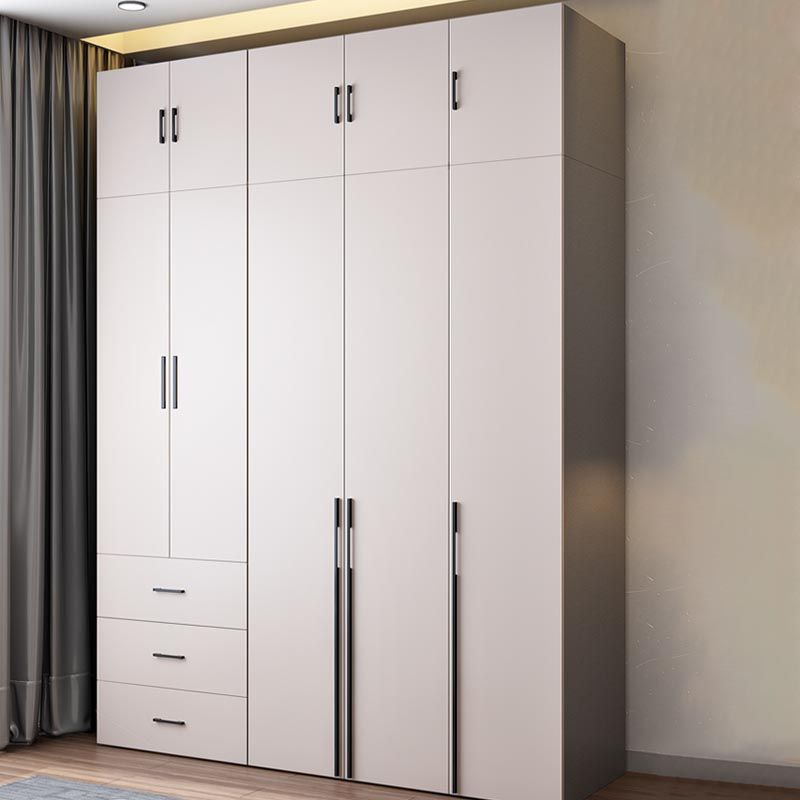 White Modern Armoire Engineered Wood Grand Wardrobe with Drawers and Hanging Rod
