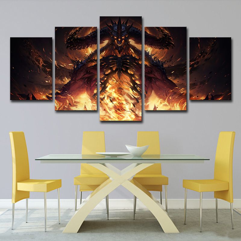 Immortal Demon Canvas Wall Art Bedroom Game Scene Print Wall Decor in Yellow, Multi-Piece