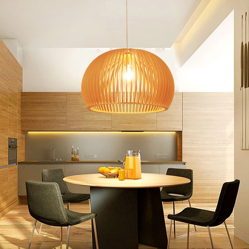 Geometric Shape Wood Hanging Light Modern 1 Light Hanging Light Mount Fixture in Brown