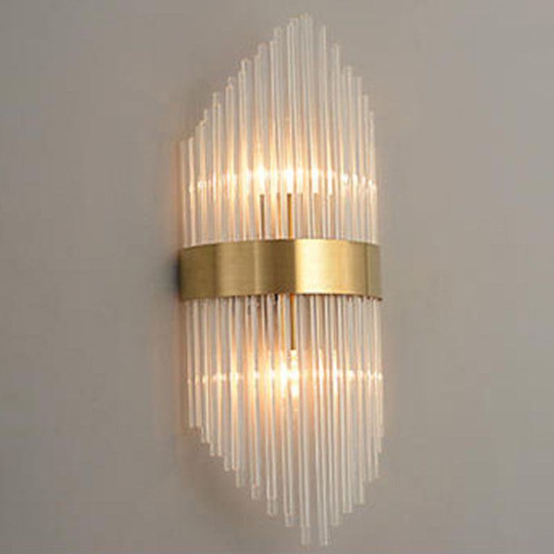 Modern Simple Style Geometric Shade Wall Sconce Metal and Glass 2 Lights Sconces in Gold Finish