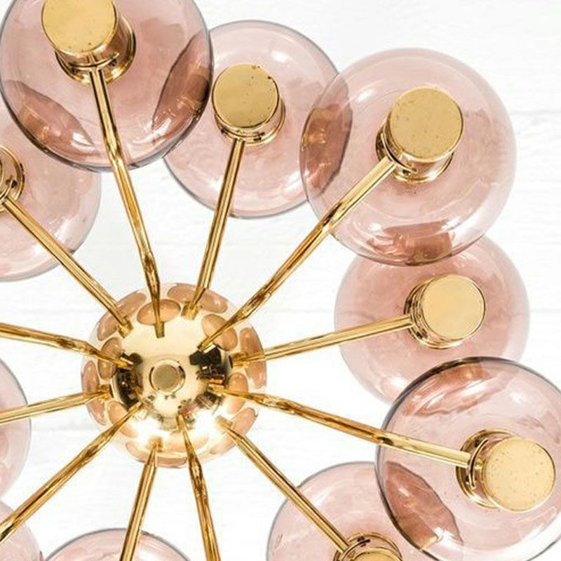 Estilo posmoderno de 12 luces lámpara de colgro de techo de lámpara de latón con sombra de vidrio