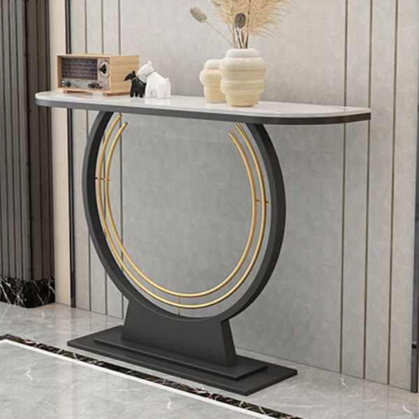 31.5" Tall Hall Console Table Stone Rectangle Accent Table with Abstract Base