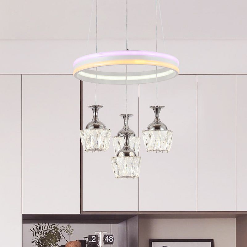 LED Cluster Pendant Simple Living Room Hoop Design Ceiling Lamp with Wine Glass Clear Faceted Crystal Shade