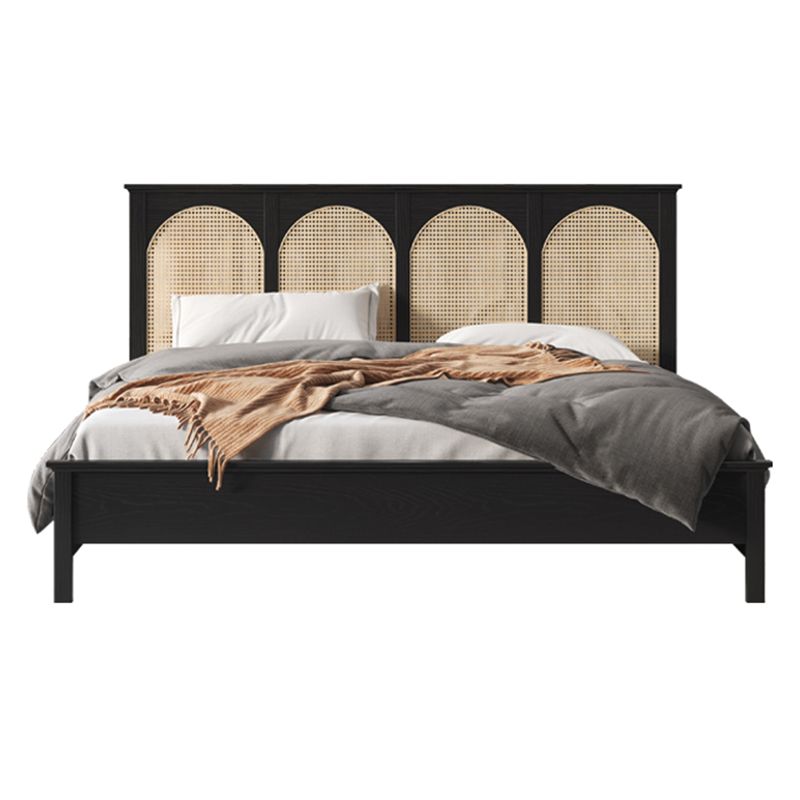 Queen Size Solid Wood Bed Frame Tropical Rattan Panel Bed in Ash