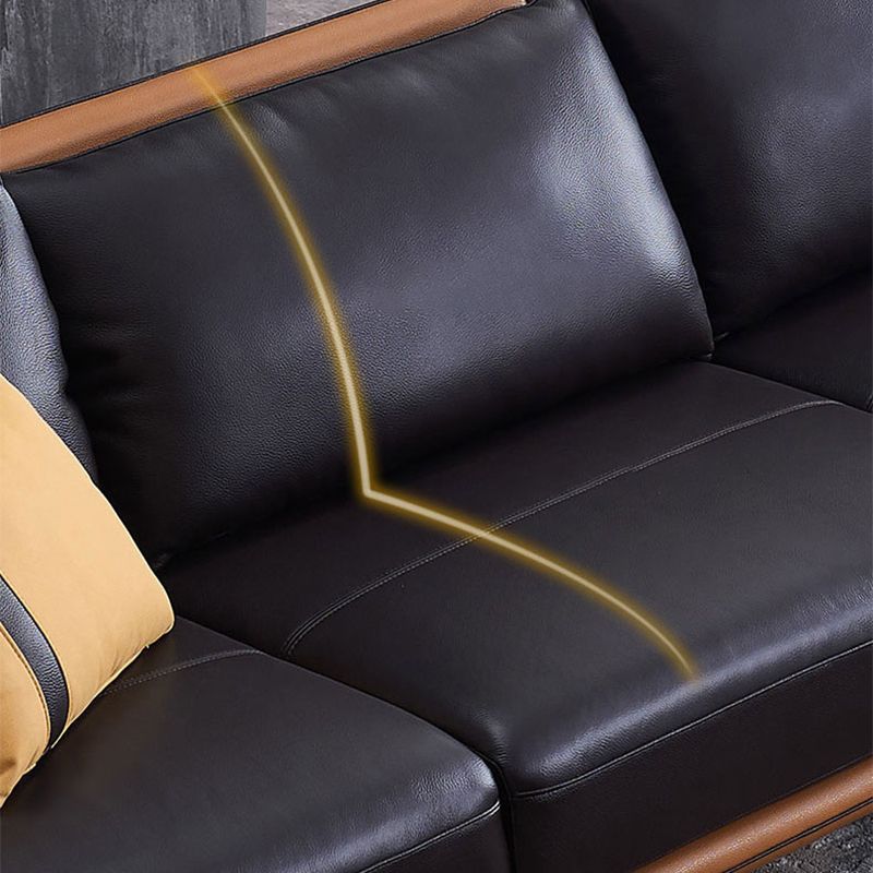 Mid Century Genuine Leather Sectionals Loose Back Sectional & Chaise in Brown