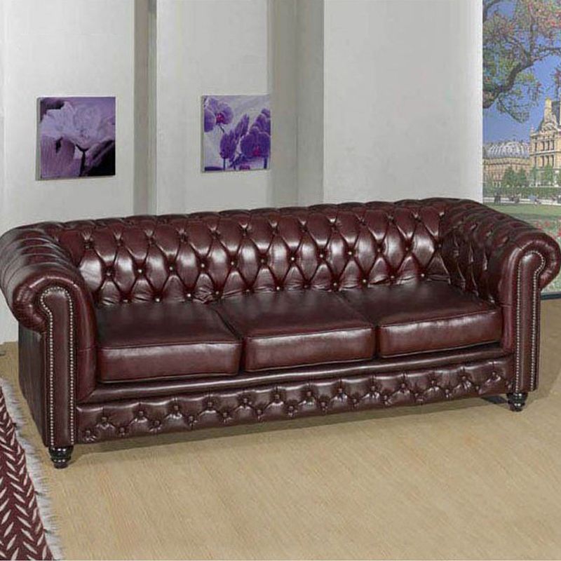 Tight Back Rolled Arm Loveseat Leather Stain Resistant Settee Sofa in Brown