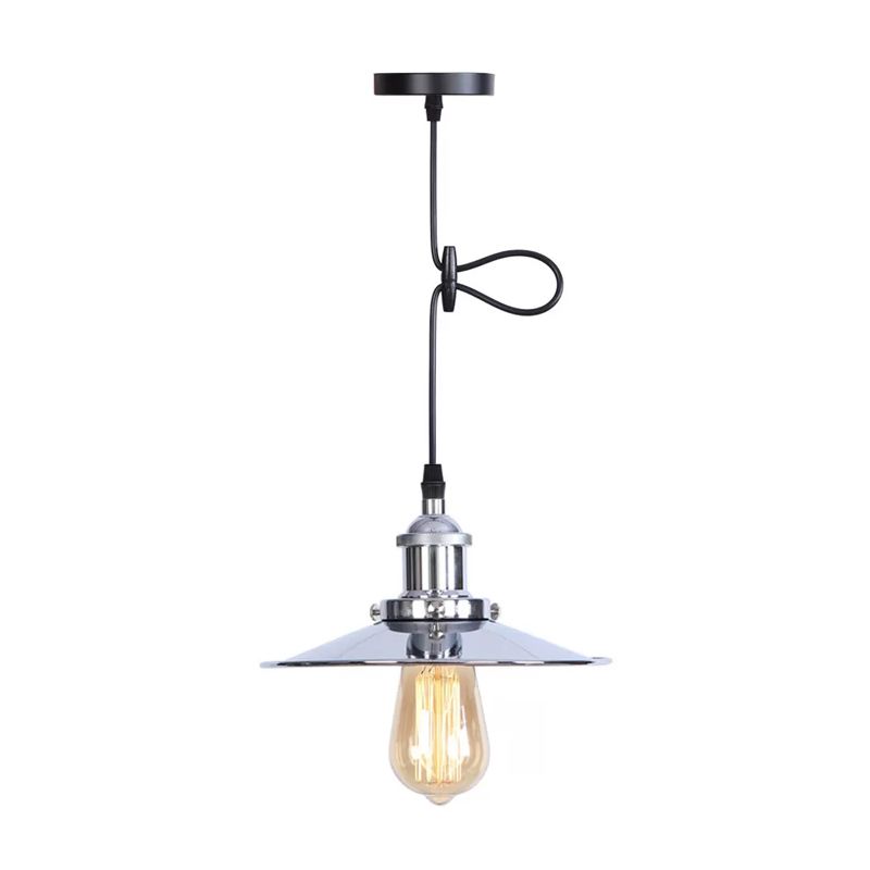 Warehouse Flared Hanging Light Fixture 1 Head Iron Ceiling Suspension Lamp in White/Chrome