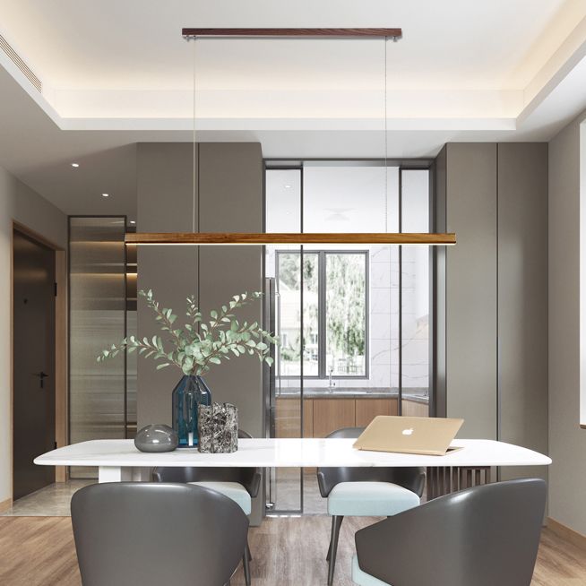 Zeitgenössische Küche Anhänger Leichtes lineares Holz 1 Licht Anhänger Beleuchtung