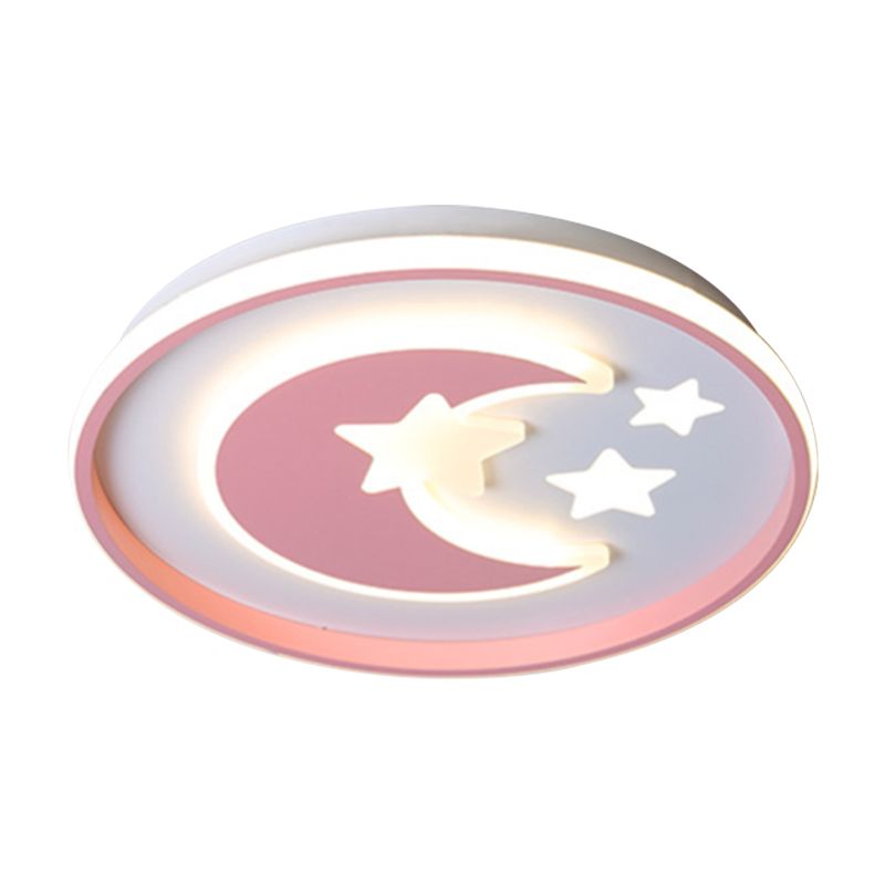 Cartoon-Mond- und Stern-Unterputz-Acryl-Kinderzimmer-LED-Beleuchtung in der Nähe der Decke in Rosa/Blau