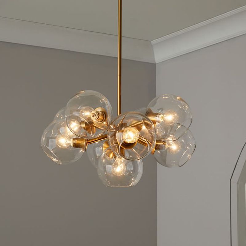 Lampada a bolla appesa il lampadario in vetro trasparente a 9 luci a soffitto in ottone lampada a sospensione