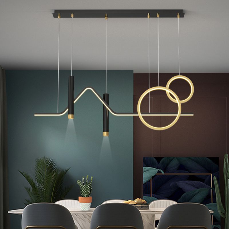 Luce a sospensione per isola a led nera e oro in moderna luce del soffitto in ferro battuto con lampada in alluminio