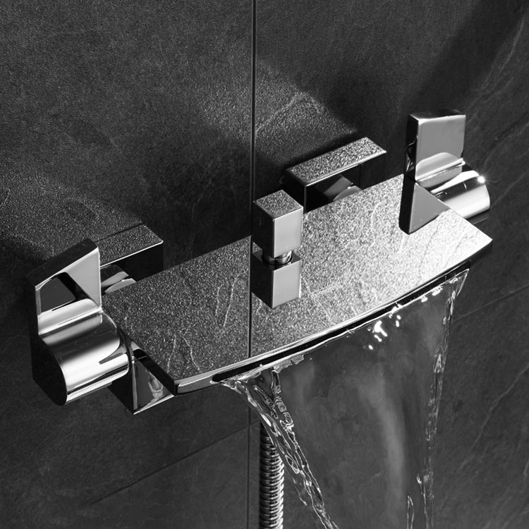 Wall Mounted Metal Tub Filler Low Arc Waterfall Bathroom Tub Faucet Trim