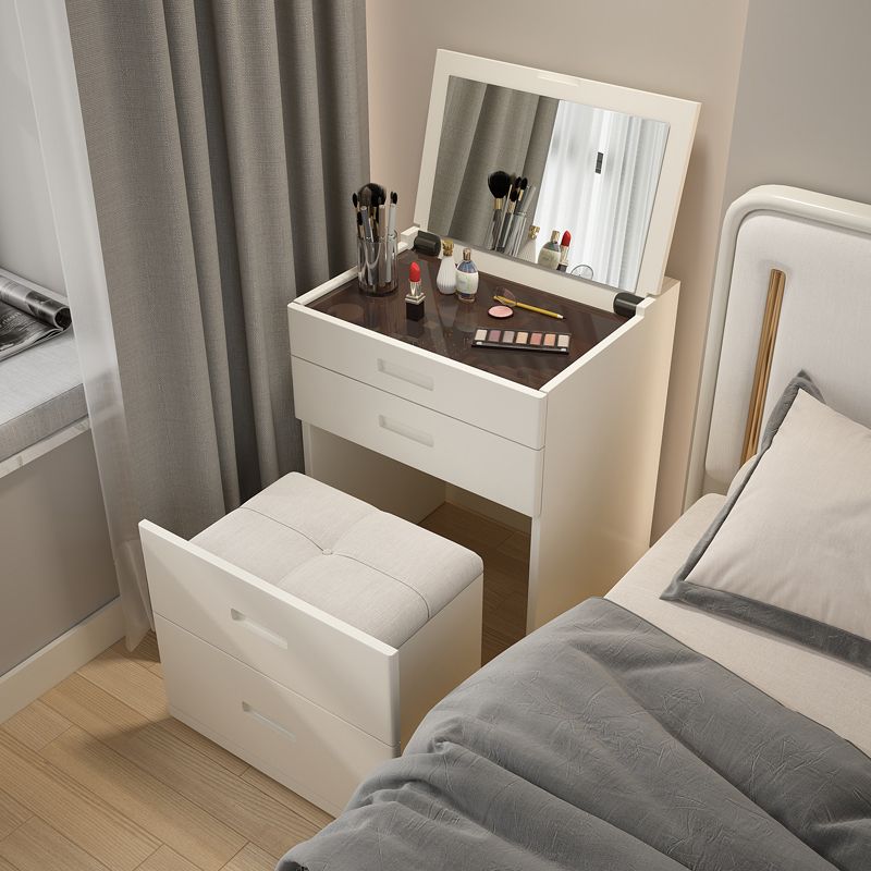 Contemporary White Makeup Vanity Desk Glass Vanity Dressing Table with Drawer