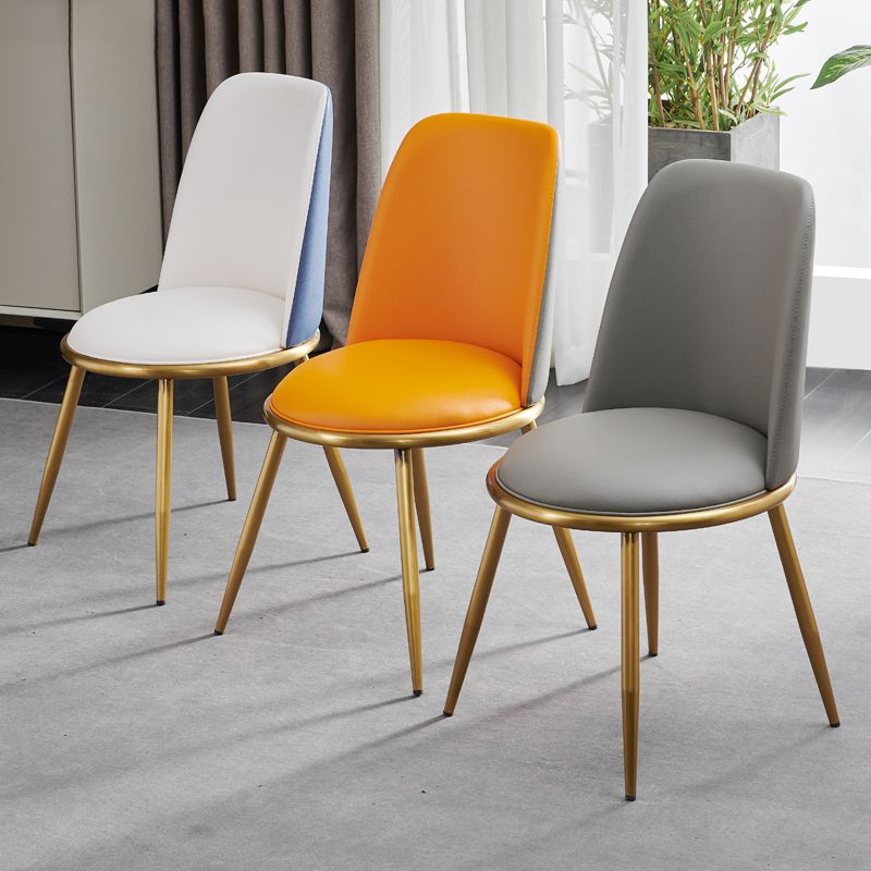 Glam faux lederen eetkamerstoel armloze metalen eetkamerstoelen voor thuisgebruik