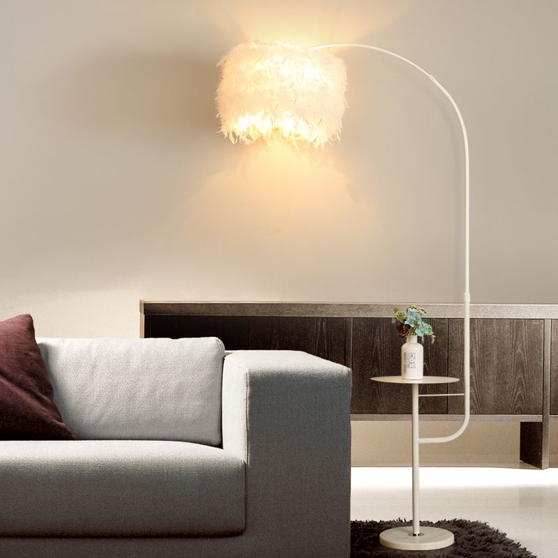 Trommelvormige veer staande lamp Noordse 1-bulb zwart/wit zwanenhals vloerlicht met/zonder lade