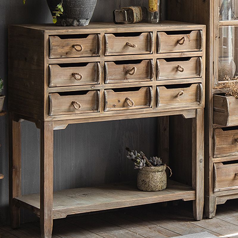 Distressed Wood Accent Chest Industrial Ring Pulls Natural Accent Cabinet