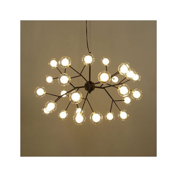 Branching Chandelier Light with Clear Glass Ball Shade Modern Style 9/27 Bulbs Black/White Ceiling Light Fixture