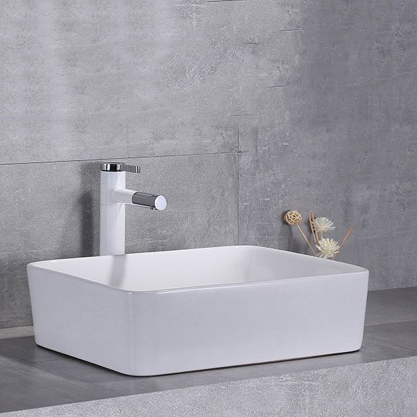 Contemporary Trough Sink Porcelain Trough Bathroom Sink with Faucet Included