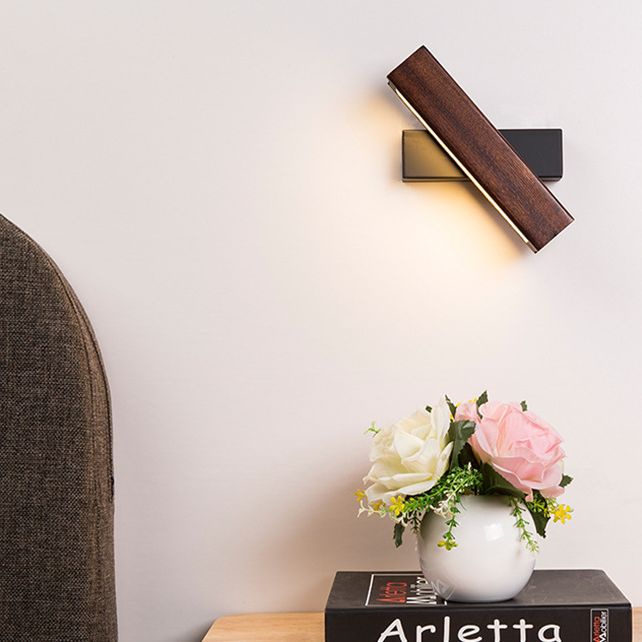 Modern Indoor Wall Sconce LED Rectangular Wooden Wall Lamp for Bedside with Adjustable Head