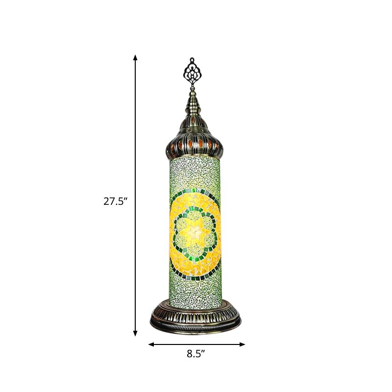 Lámpara de mesa de dormitorio de cilindro Vidroma manchado tradicional Amarillo/azul/LED de LED verde luz