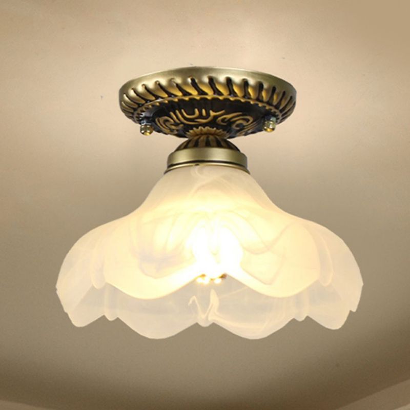 Small Foyer Ceiling Light Vintage Frosted Glass Single-Bulb Flush Mount Lamp