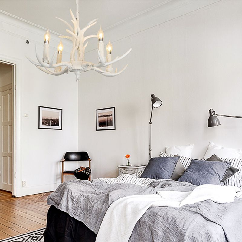 Résine White Hanging Chandelier Bougie 4/8 Bulbes Prendants Traditional Prendant Lightture for Chadow