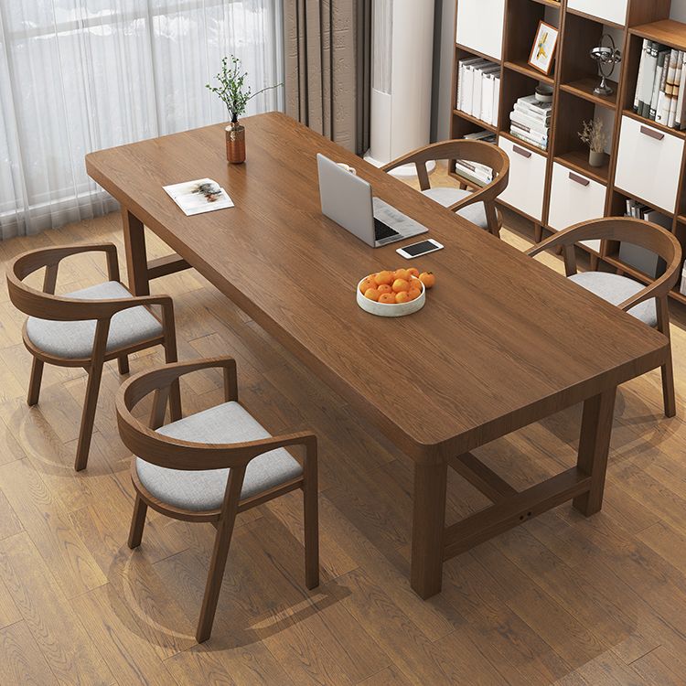 Contemporary Solid Wood Writing Desk 29.53" Tall Rectangle Office Desk with H-Shape Base
