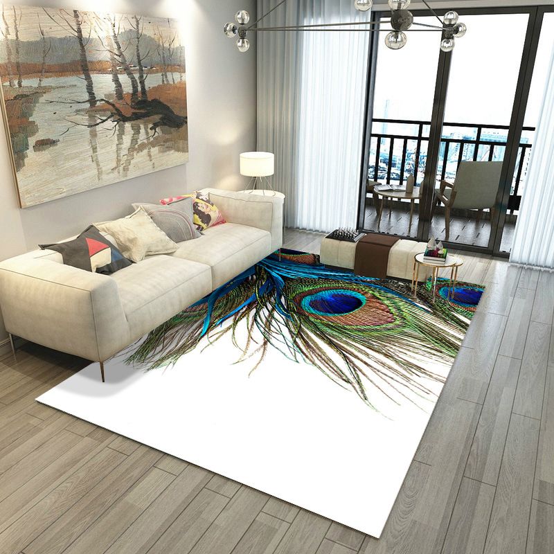 Gray Modern Rug Polyester Feather Rug Non-Slip Backing Rug for Living Room