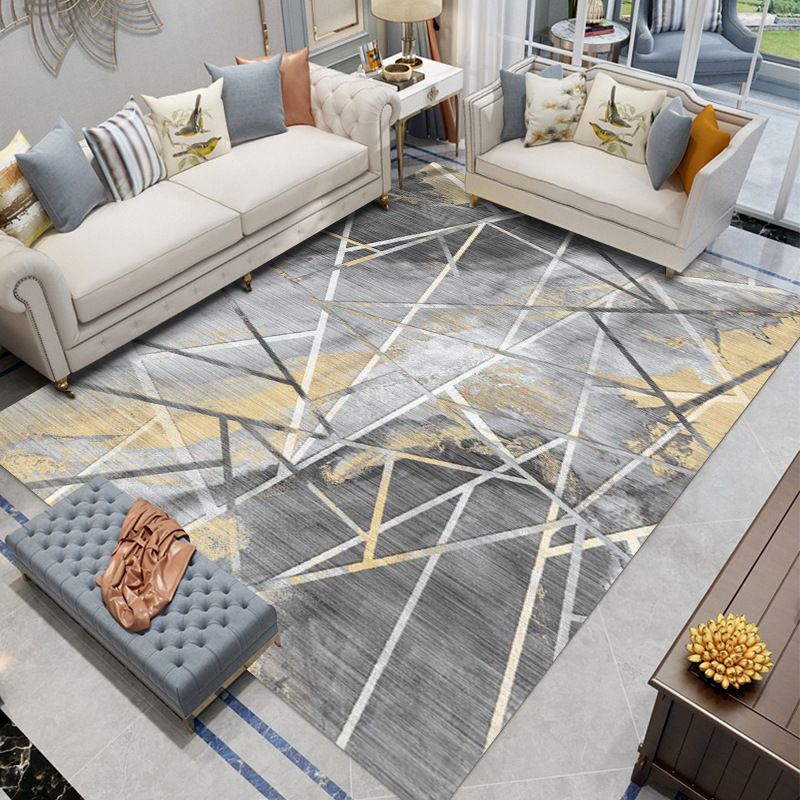 Modern Rug Gray Polyester Abstract Graphic Rug Stain Resistant Rug for Living Room