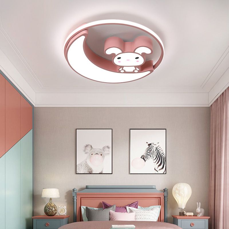 Lámpara de techo empotrada de metal con montaje empotrado LED de dibujos animados de conejo para habitación infantil