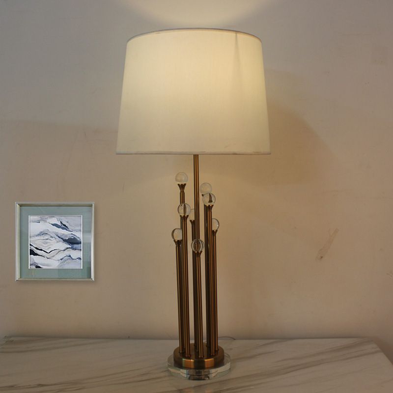 Contemporary Tapered Drum Task Light Fabric 1 Head Night Table Lamp in Gold for Bedroom