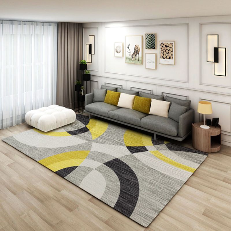 Fancy Modern Rug Blue Geometric Pattern Polyester Area Carpet Non-Slip Backing Rug for Living Room