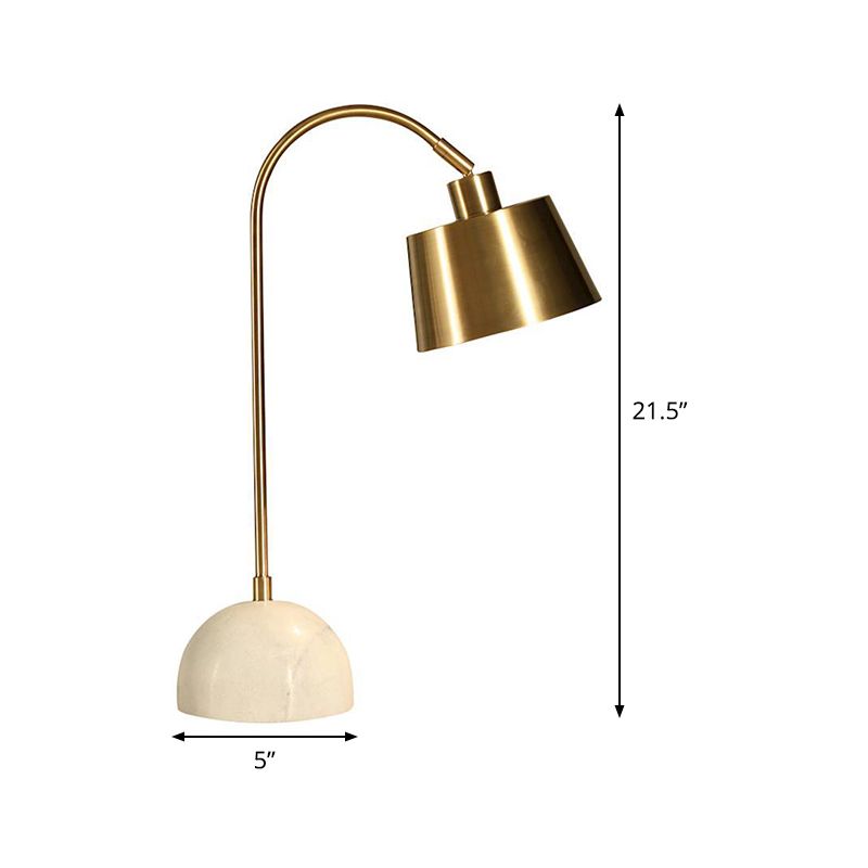 Modernist Tapered Table Lamp Metal 1 Bulb Task Lighting in Brass with Marble Base