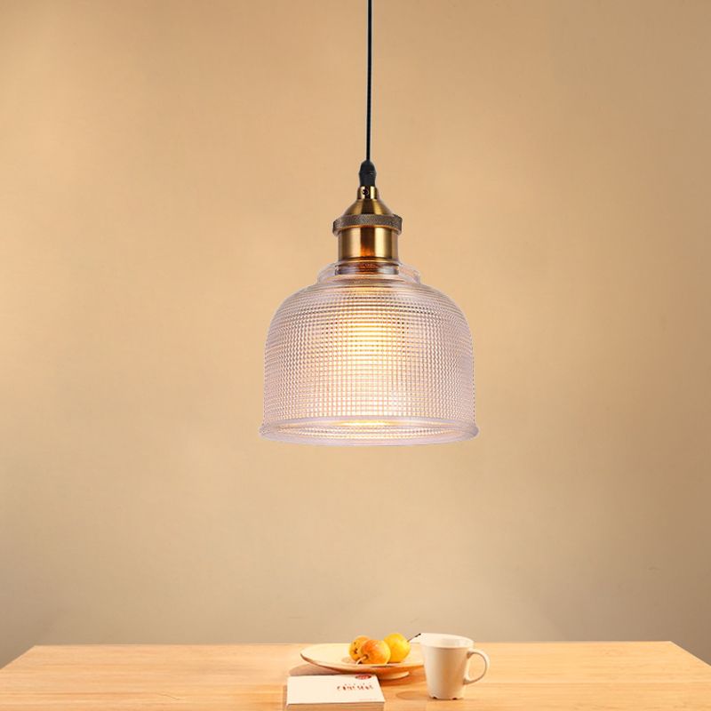 Traditional Cup Shaped Pendant Light Ridged Glass 1 Light Hanging Lamp for Balcony Kitchen