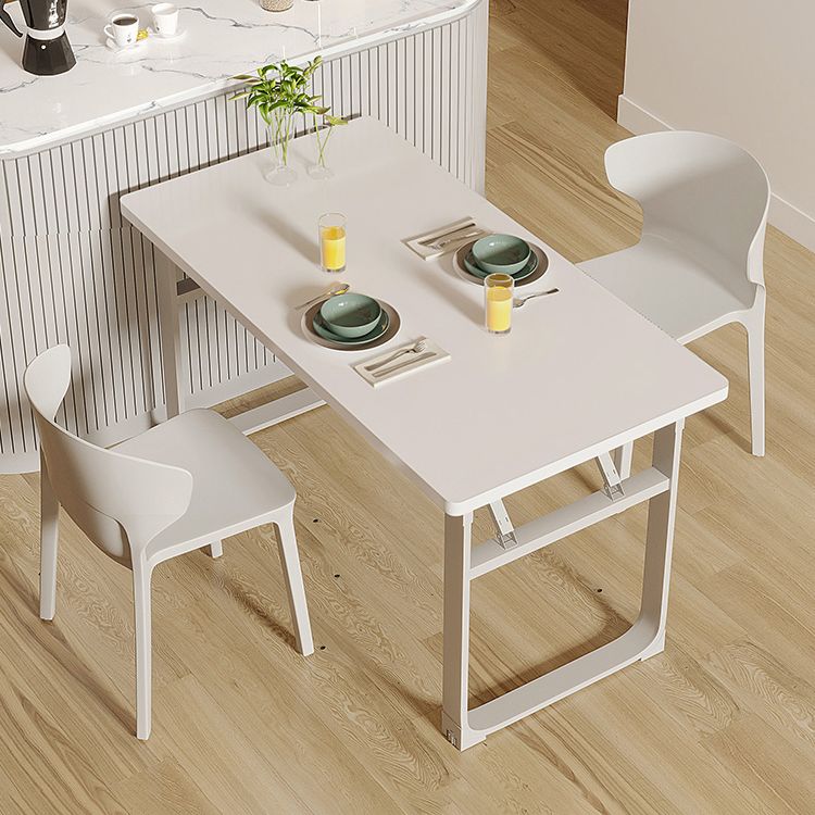 Modern Folding White Dining Table with Steel Sled Base for Dining Room
