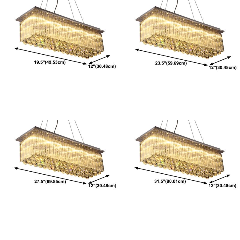 Rectangular Dining Room Island Lighting Luxury Crystal Modern LED Hanging Light in Silver