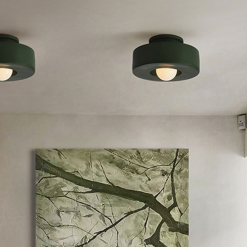 LED Modern Ceiling Flush in Black / Green / Red Drum 1 - Light Ceiling Mount
