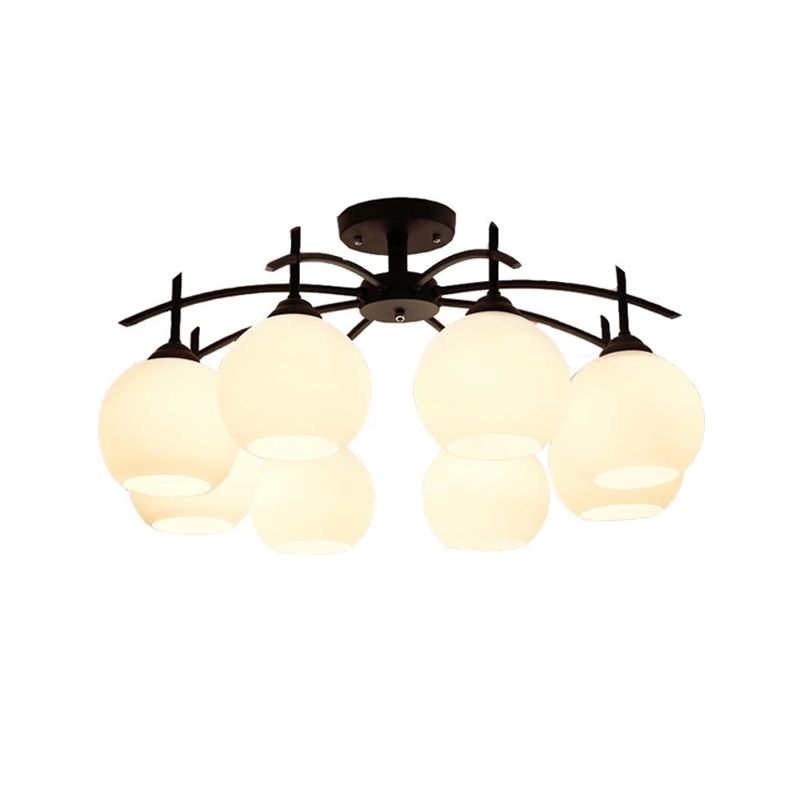 Black Semi Flush Mount Lighting Modern Glass Spherical Ceiling Mount Light Fixture
