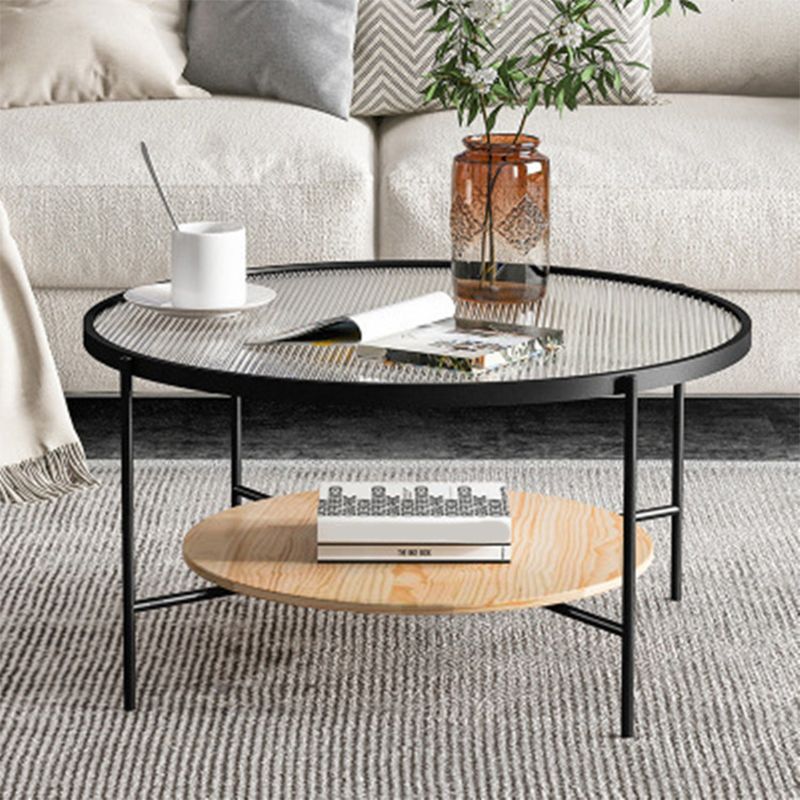 Contemporary 3 Legs Glass with Storage Shelf Round Single Coffee Table