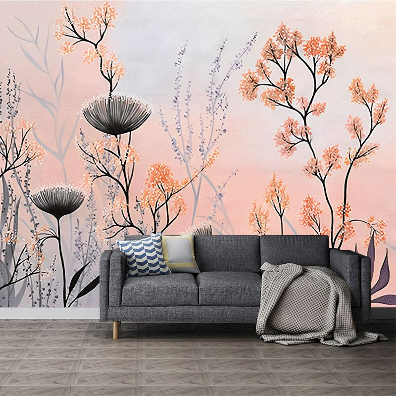 Illustration Plant Bushes Wall Murals for Dining Room in Light Color, Made to Measure