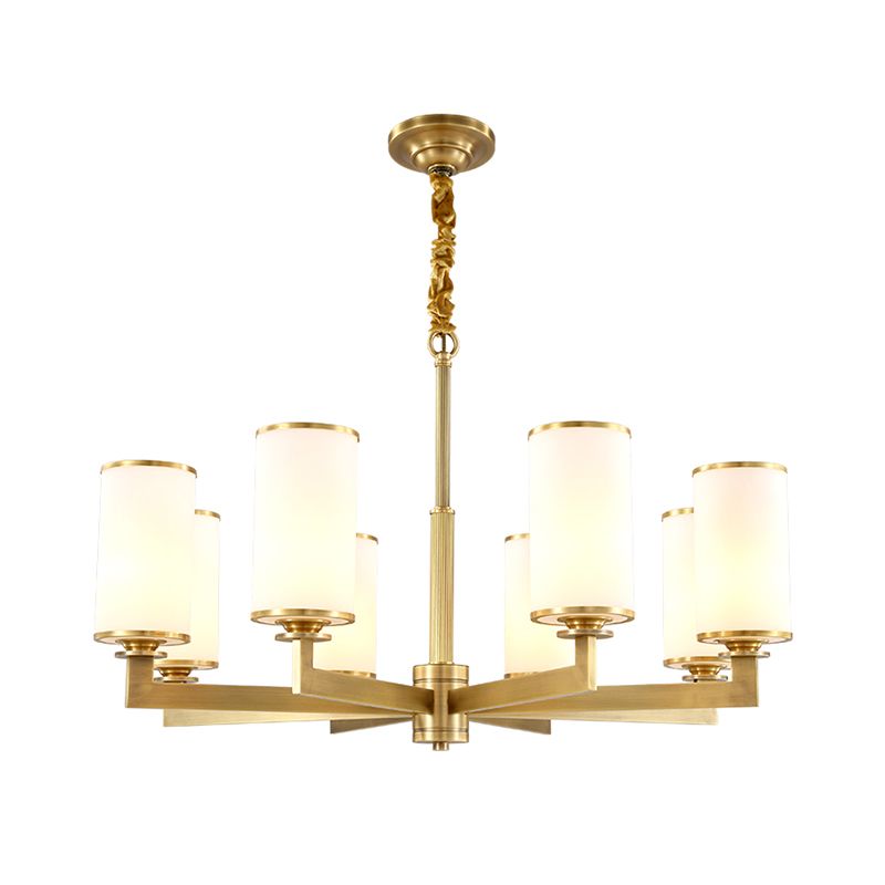 Traditional Brass Cylinder Chandelier Lamp Glass Shade Multi-light Hanging Light Fixtures