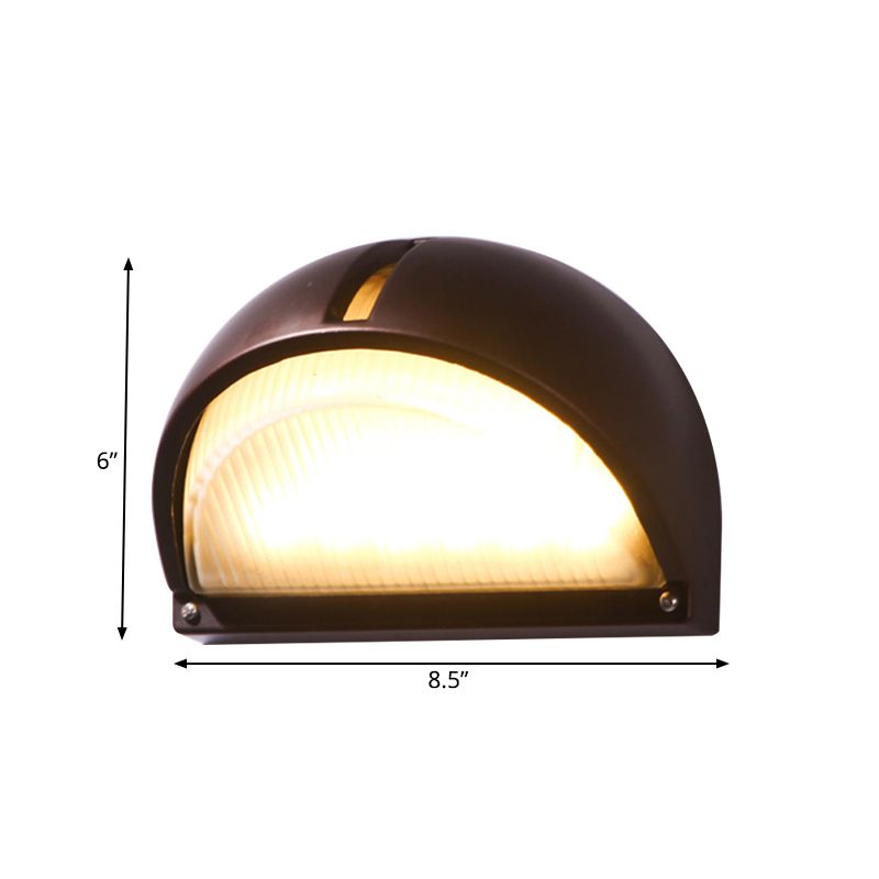 Semicircle/Oval Yard Flush Wall Sconce Farmhouse Frosted Ribbed Glass 1 Light Coffee Wall Light Fixture