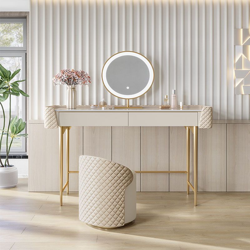 White Vanity Desk with 2 Storage Drawers 17.71" Wide Wood Vanity Set, Glam Style