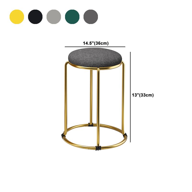 Houndstooth Print Pouf Ottoman Round Linen Stain Resistant Glam Ottoman