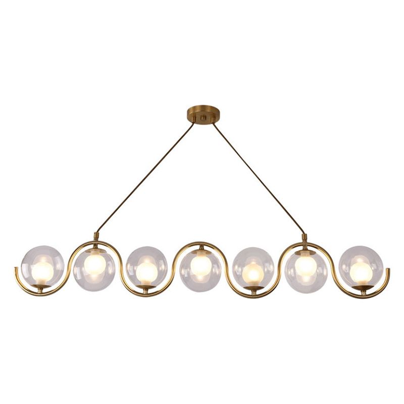 Wrought Iron Gold Island Pendant Light in Modern Luxury Style Glass Linear Pendant Light for Dining Room