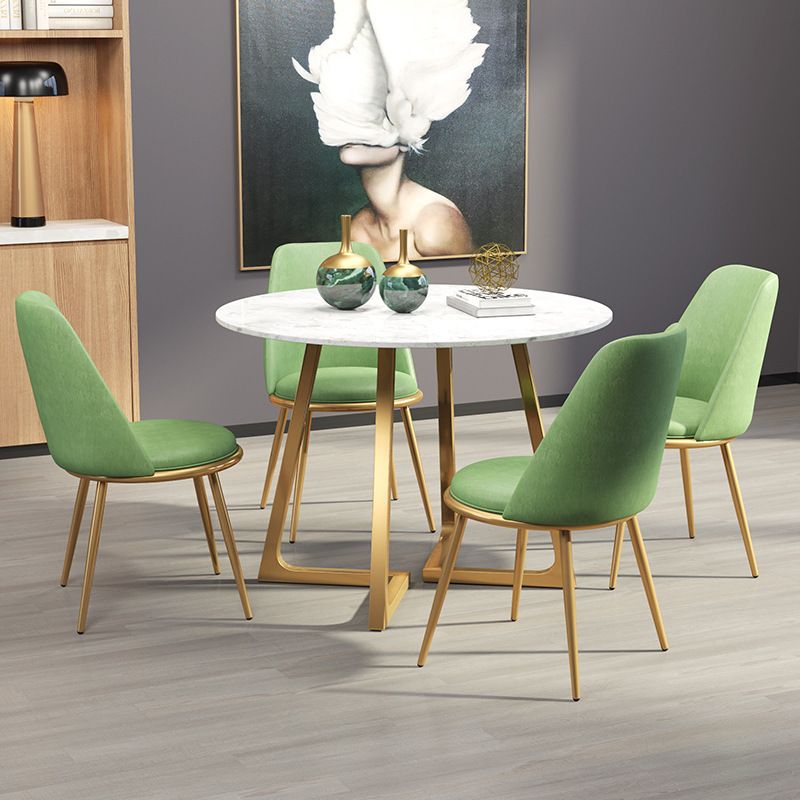 Glam Style Stone Table for Restaurant Round Table with Gold Pedestal