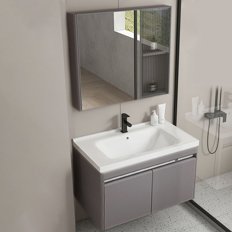 Modern Metal Sink Vanity Wall Mount Khaki Tone Bathroom Vanity with Mirror Cabinet